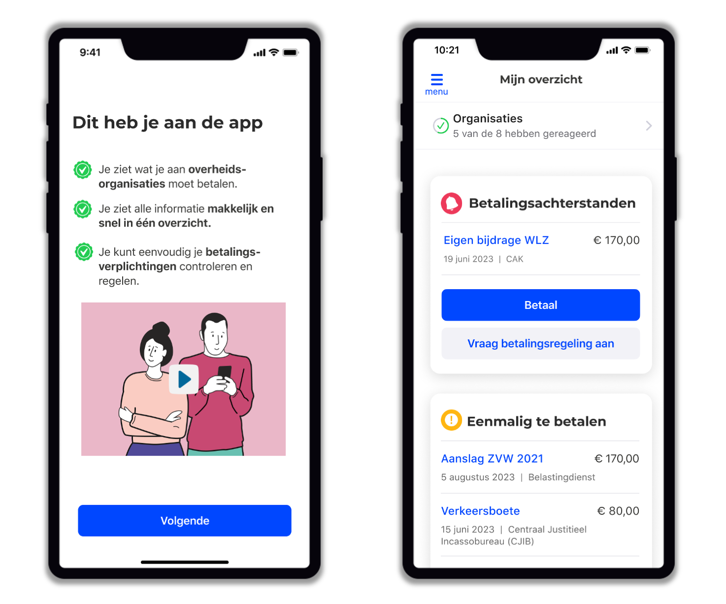 &quot;Twee screenshots van de Vorderingenoverzicht Rijk applicatie&quot;